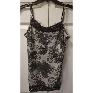 Tempted Large‎ White Black Lace Floral Mesh Spaghetti Strap Camisole